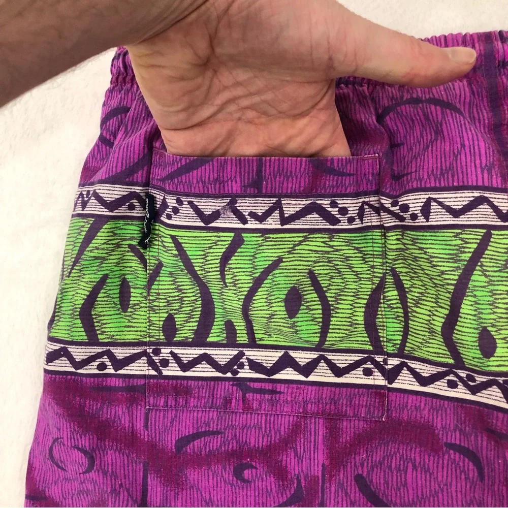 Vintage 90s Newport Blue Pink & Green Above Knee Lined Swim Trunks Mens 2XL.
